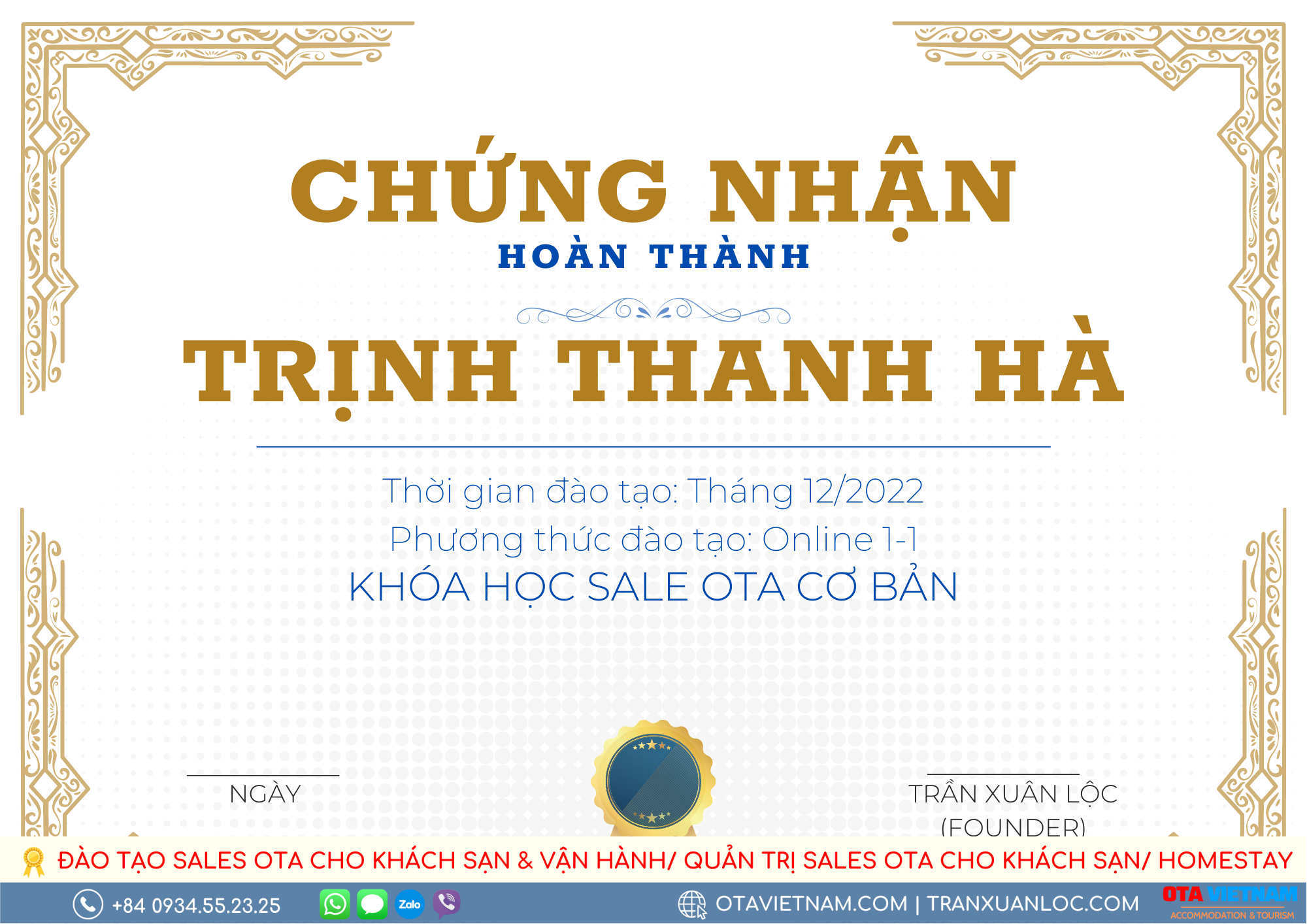 Otavn Chung Nhan Hoan Thanh Khoa Hoc Sale Ota Trinhthanhha